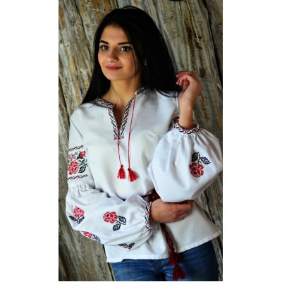 Embroidered blouse "Bohemian Cotton Roses"